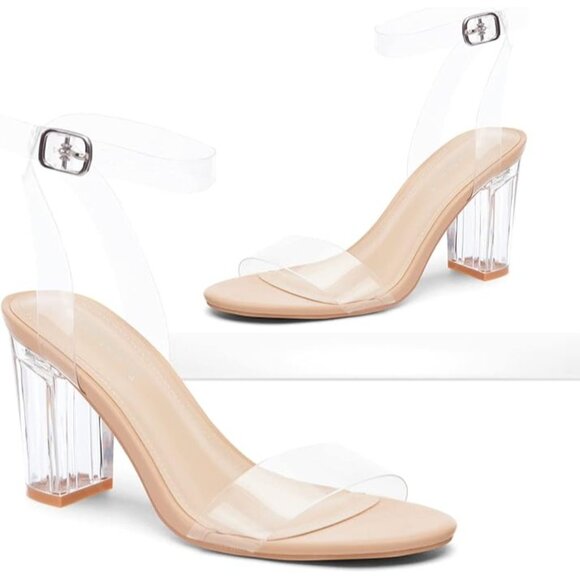 Clear Strap Heels Lucite Block Heel Transparent Sandals Size 10 ZriEy - Picture 5 of 7